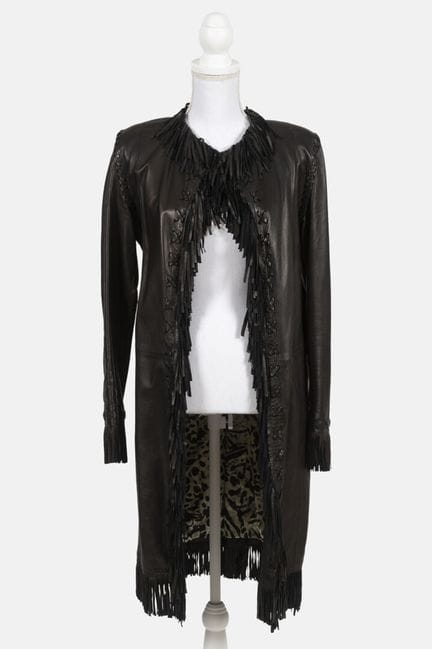 GIANI ZECHINNI
Long black leather coat with fringe