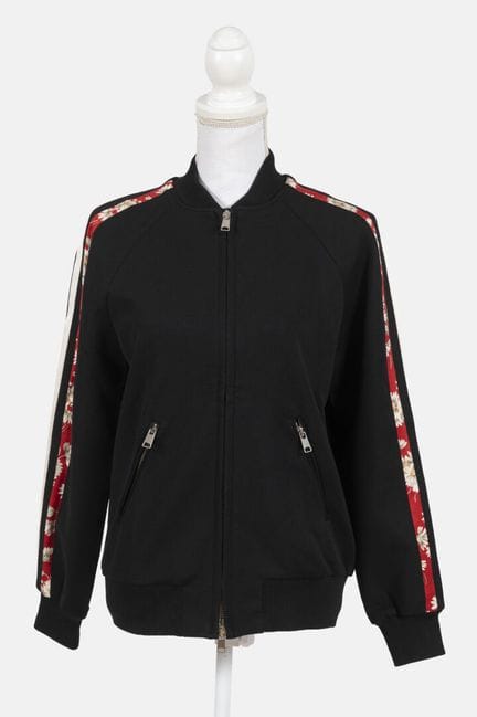 MCQUEEN
Black viscose and polyamide bomber jacket 