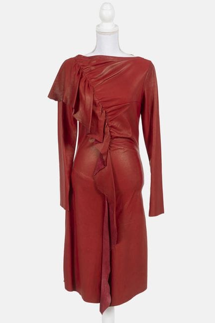 JEAN PAUL GAULTIER
Mid-length draped burgundy leat