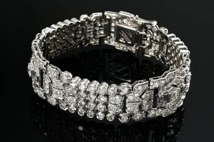 Somptueux bracelet bandeau Art déco en platine, de