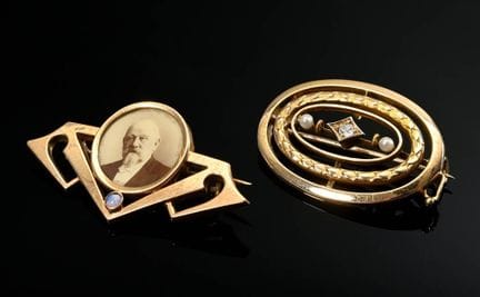 2 broches Art nouveau en or rouge et jaune 585 : d