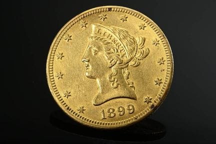 Pièce en or jaune 900 « 10 dollars 1899 », 16,7 g,