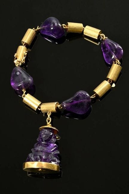 Bracelet en or jaune 750 avec améthyste et pendent