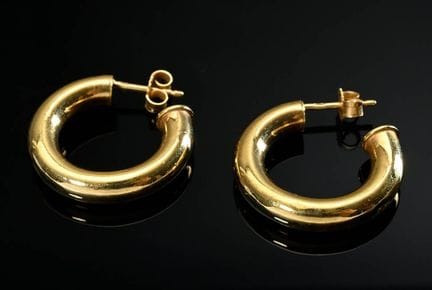 Paire de créoles en or jaune 585, creuses, 3 g, Ø 