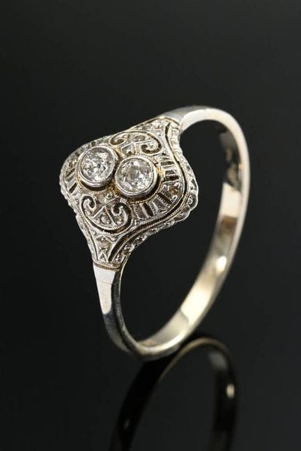 Raffinée bague Art déco en or jaune 585, avec une 