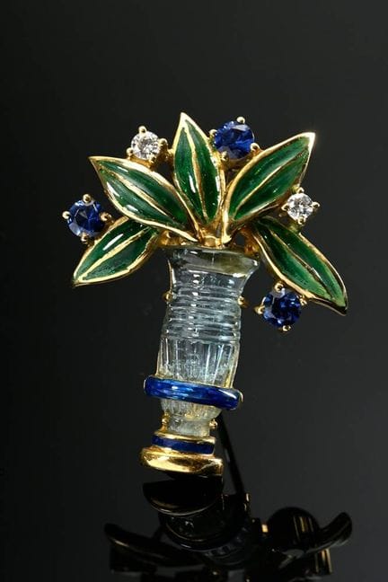 Pendentif-épingle en or jaune 750 « Vase à fleurs 