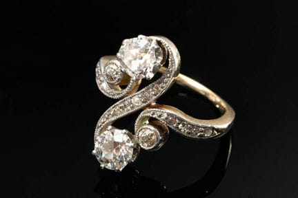 Bague Art nouveau en or rose 585 plaquée platine, 