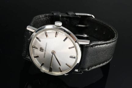 复古芝柏（Girard Perregaux）腕表，不锈钢表壳，手动上链，镀银的金属表盘配条形时标，针