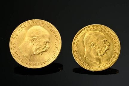 2 pièces diverses en or jaune 900 « 10 couronnes, 