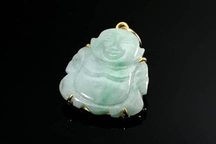 现代翡翠吊坠“佛像”，750黄金镶边，4克，2×2.7厘米