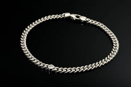 Bracelet fin en or blanc 585 à maillons plats, orn