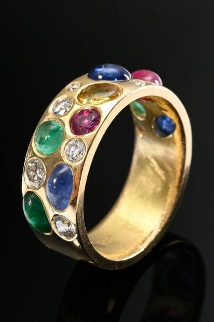 Bague Tuttifrutti en or jaune 750 fabriquée à la m