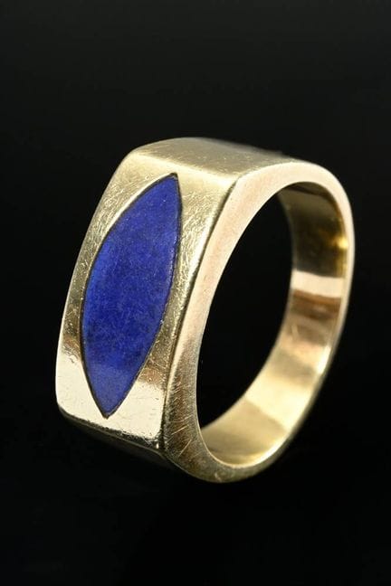 Bague anneau en or jaune 585 avec lapis-lazuli ell
