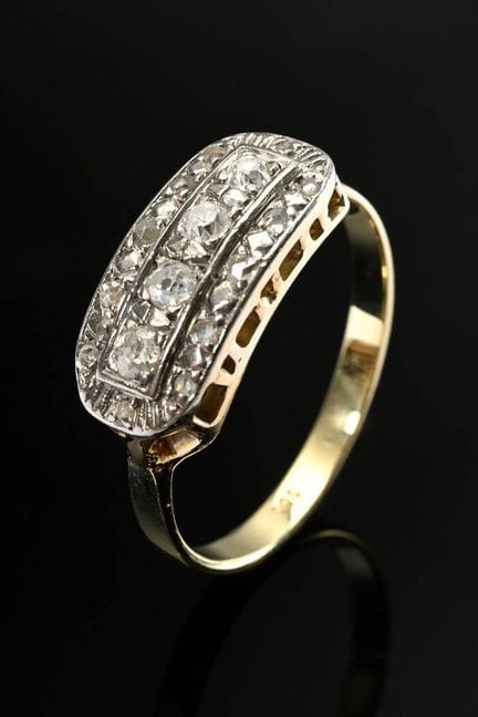Élégante bague vintage en or jaune 585, avec une f