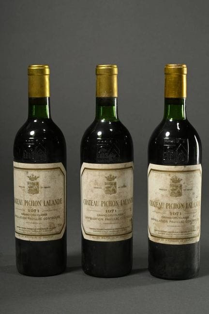 3 botellas de vino tinto de 1971, Château Pichon L