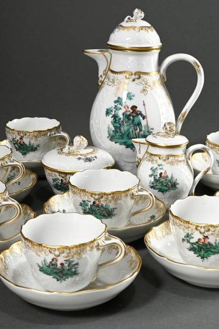 Service à moka Meissen de 11 pièces « Peinture Wat