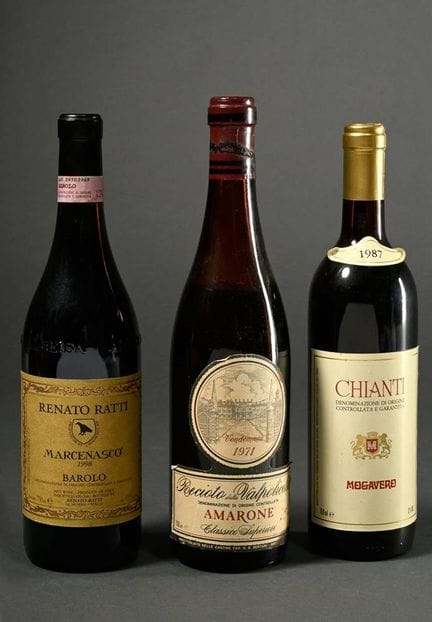 3 botellas de vino tinto: 1 de 1971 Vendemmia Reci