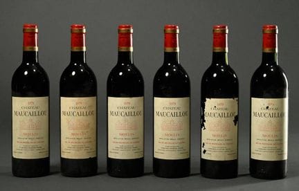 6 botellas de vino tinto Chateau Maucaillou de 197