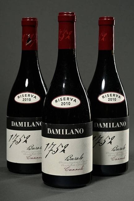 3 botellas de vino tinto Riserva 2010 Damilano, 17
