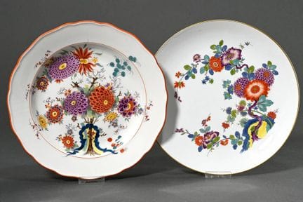 2 assiettes diverses de Meissen avec décor « Pivoi