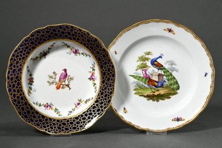 2 assiettes diverses de Meissen « Oiseau de paradi