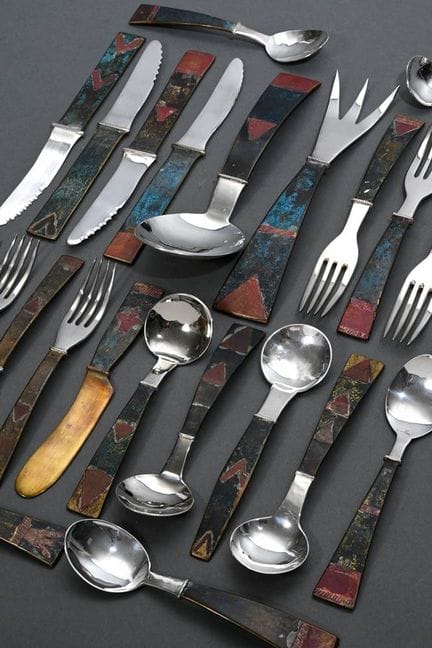 24件“Artvark”餐具套装，镀银金属材质，配铜质手柄，1990年代慕尼黑国际手工艺博览会展品：