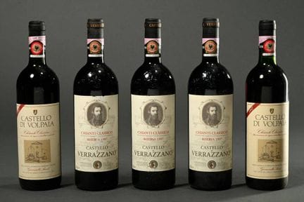 5 botellas de vino tinto de 1997: 3 de Castello di