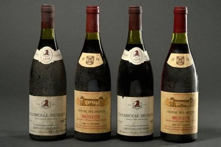 4 botellas de vino tinto: 2 de 1978, Chambolle-Mus