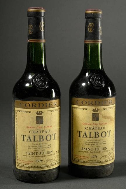 2 botellas de vino tinto de 1976, Château Talbot, 