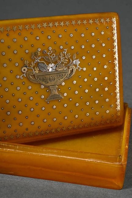 Boîte rectangulaire à couvercle en écaille blonde,