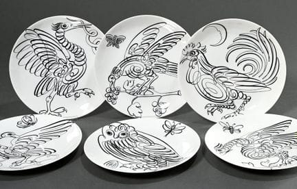 6 Fornasetti, Piero (1913-1988) Assiettes « Uccell