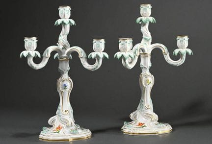 Paire de girandoles de Meissen à 4 flammes, ornées