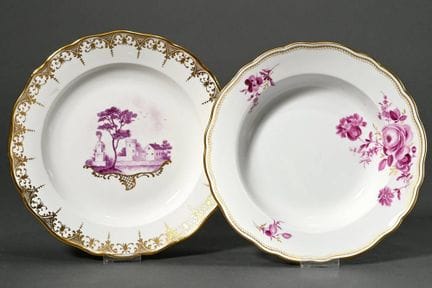 2 assiettes diverses de Meissen avec peinture en c