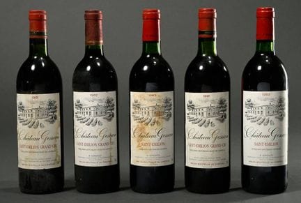5 botellas de vino tinto, Château Gessan, Saint-Ém