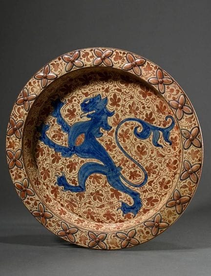 Grande piatto in maiolica di Manises con smalto al