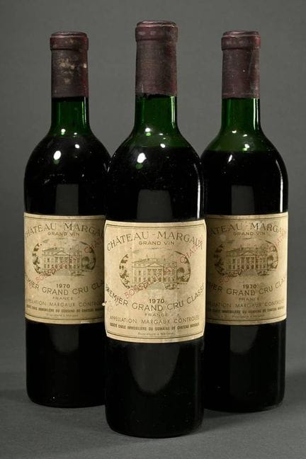3 botellas de vino tinto Château Margaux de 1970, 