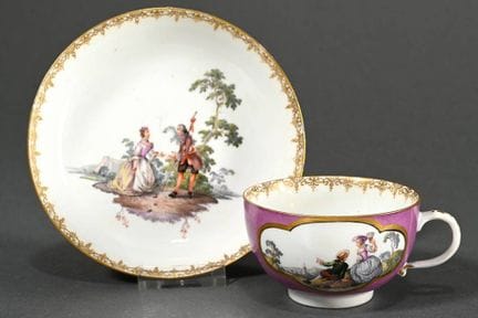 Tasse de Meissen / UT « Scènes de Watteau », peint