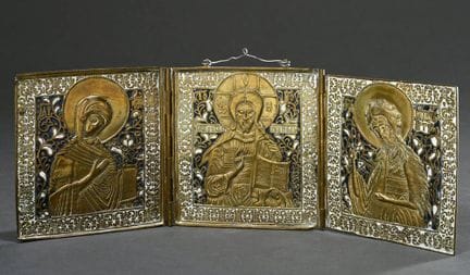 Icône de voyage russe en triptyque « La Mère de Di