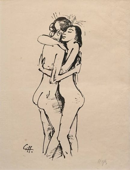 Hofer, Carl (1878-1955) "Zwei Mädchen in Umarmung"