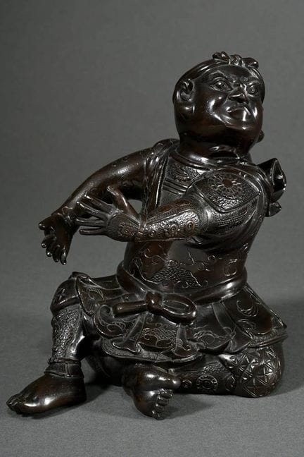 Okimono japonais « Benkei » (cloche perdue), bronz