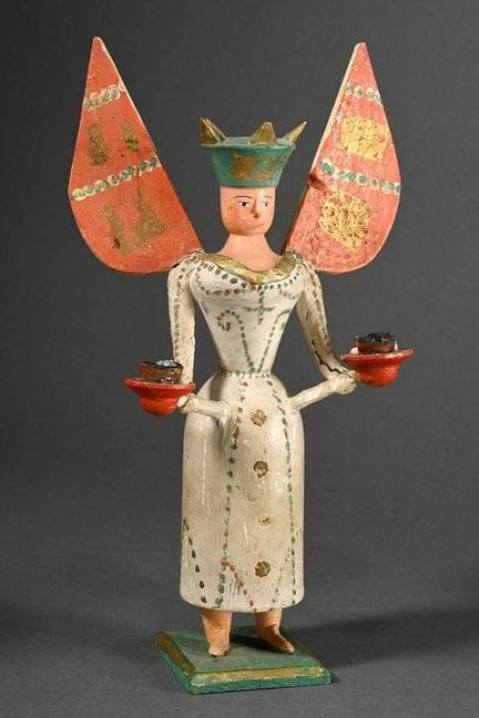 Ange lumineux, bois tourné et sculpté, pâte à mode