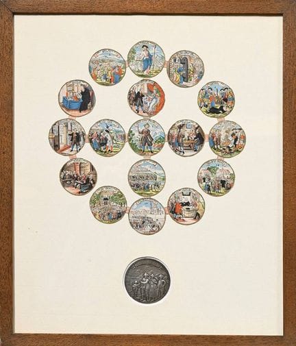 萨尔茨堡螺丝式奖章，浮雕工艺，1731/1732年，由17幅描绘当年重大事件的彩色铜版画拼接而成，外