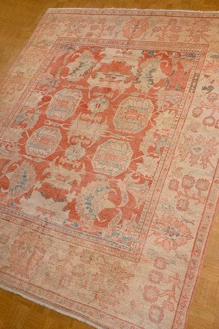 Grand tapis Oushak décoratif orné de médaillons en
