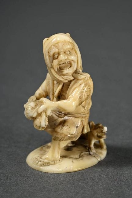 Netsuke raffiné en dent de morse « Oni en tant que