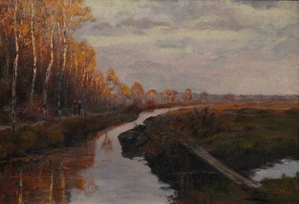 温克，索菲（1874-1963）《沃普斯韦德风景（秋日情调）》，油画/画布，右下角签名， 背面粘贴标