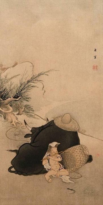 Kano, Hogai (1828-1888) « Enfant jouant de la flût