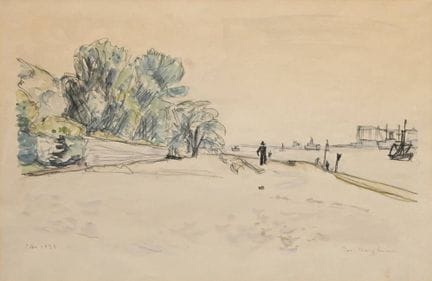 Hauptmann, Ivo (1886-1973) „Elbe“ 1938, Kohle/Aqua