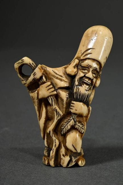 Netsuke Mingei en corne de cerf « Fukurokuju, dieu