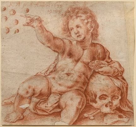 Monogrammist R.A. "Vanitas Allegorie“, Rötelzeichn
