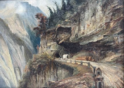 T. 赖夫，《维亚马拉》，格劳宾登州维亚马拉峡谷山隘路上的篷车，1891年
布面油画，右下角签名并标